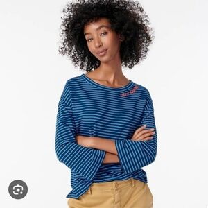 J. Crew Blue and Black Striped Quarter Sleeve Shirt Size Small